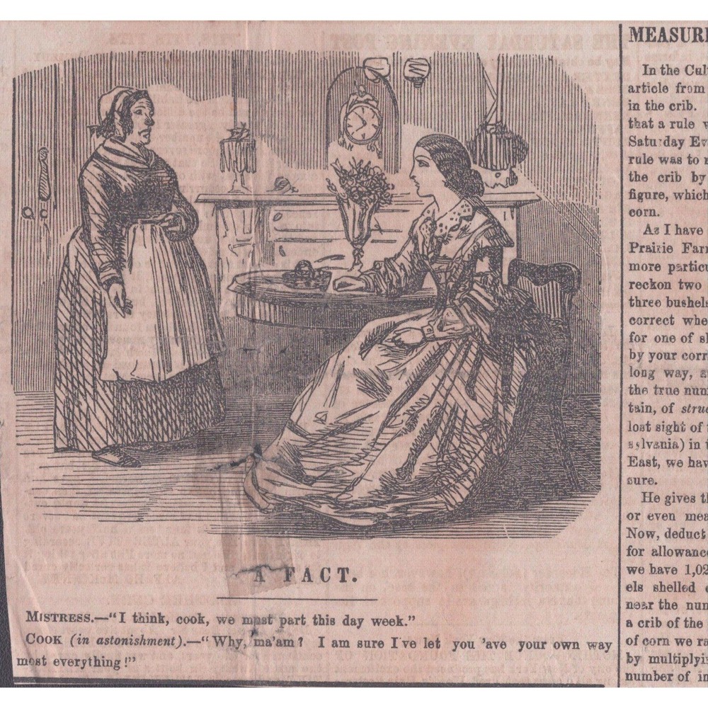 Antique 1850s Saturday Evening Post Woodcut Clipping A FACT Victorian Print